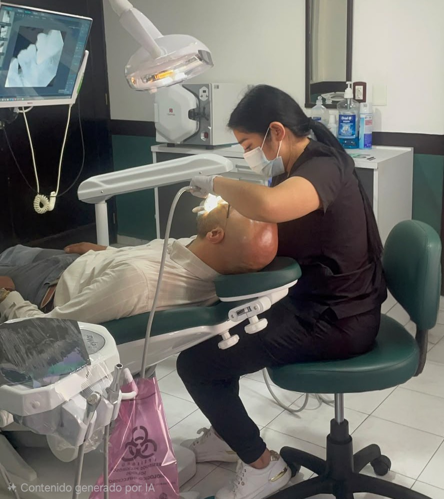 Doctora realizando un tratamiento dental a un paciente